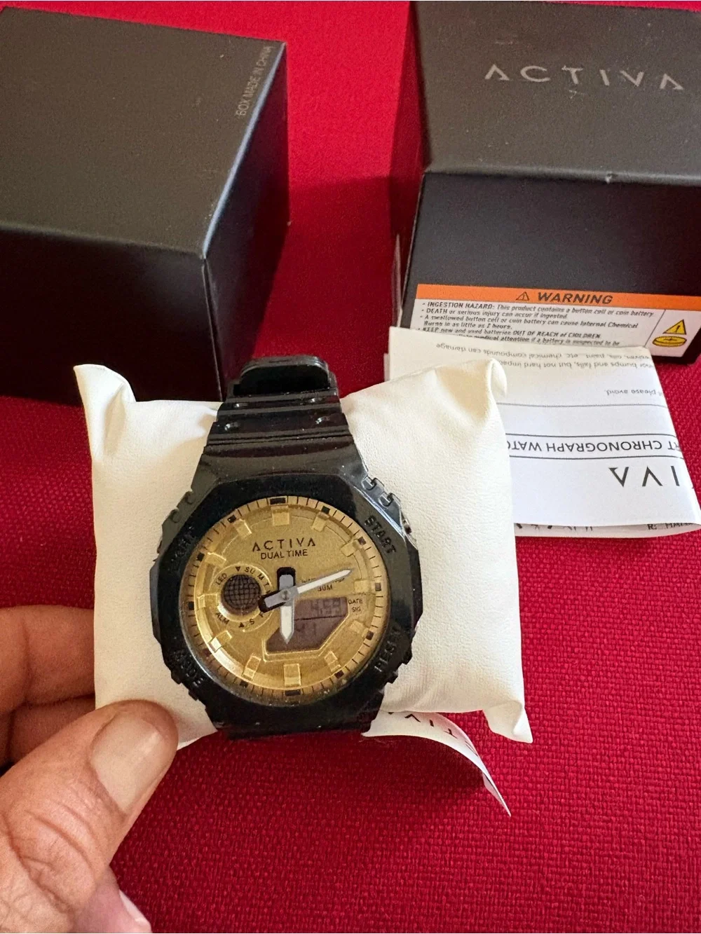 Activa Dual Time Black Watch with Gold Dial